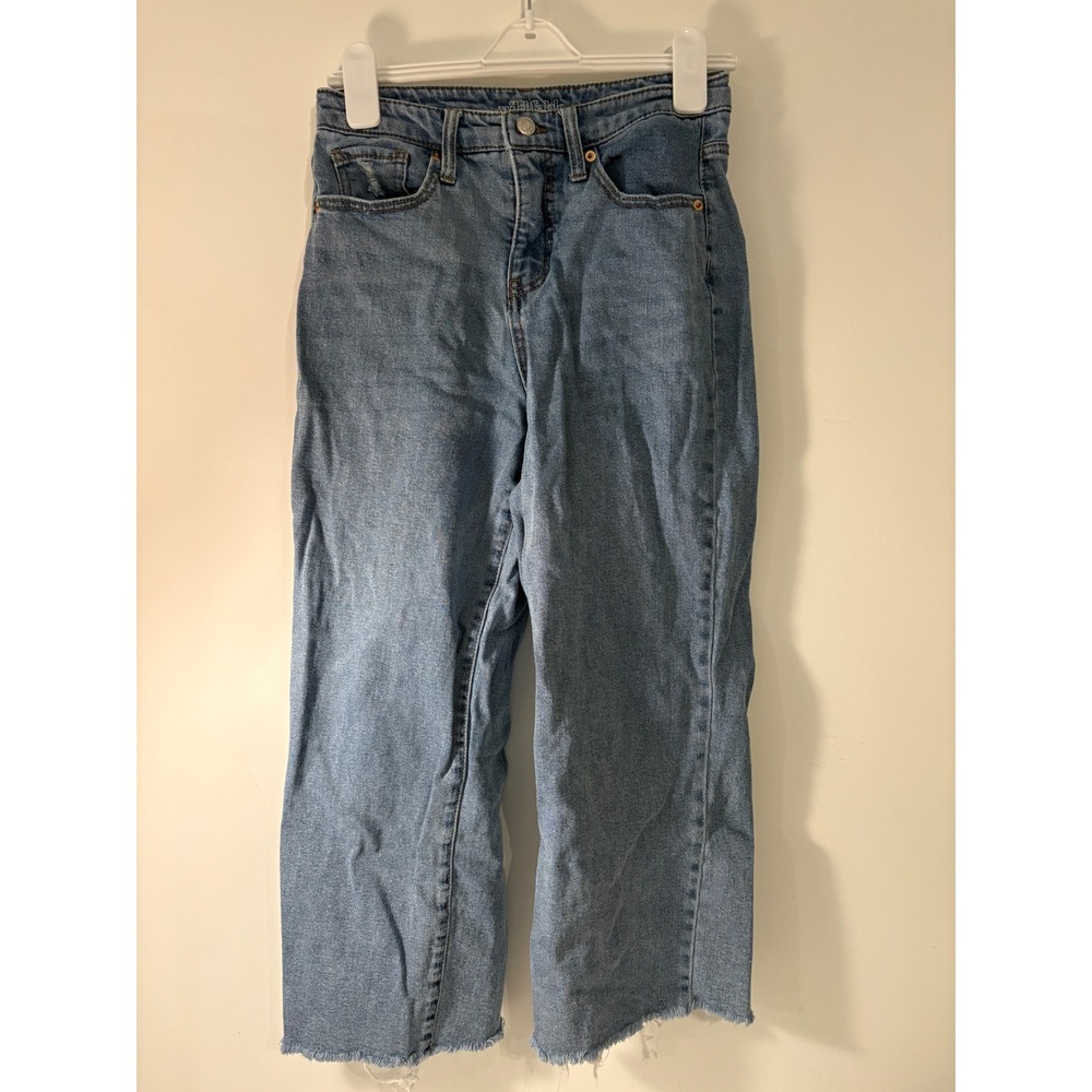 Wild Fable Women's Light Wash Cropped Wide Leg w Raw Hem Sz 4 High Rise Skater